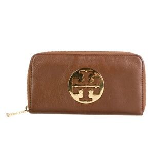 TORY BURCH Brown Tan Cognac Leather Continental Wallet with Gold Logo